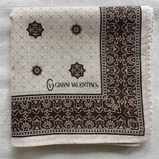 Mens Handkerchief Vintage Beige Cotton Brown Lattice Geometric Pocket Square 18"