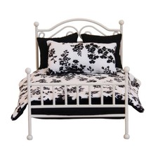Intricate Fabric Miniature Furniture Metal Full Bed 1:12 Scale Bedroom Set