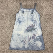 Vintage Blue Dress Womens 7/8 Denim Made USA Fern Embroidered Pockets 90s Y2K