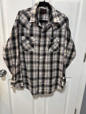 Vintage Plains Western Wear Shirt Men's Gray Plaid Cowboy Pearl Snap Size XLT