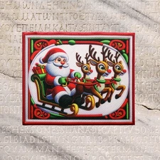 Christmas Santa Sled Patch Iron-on Applique Clothing Ornaments Red Nose Reindeer