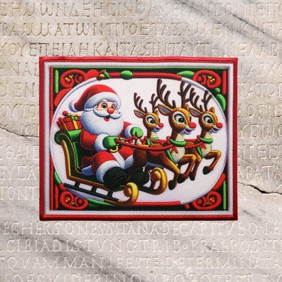 Christmas Santa Sled Patch Iron-on Applique Clothing Ornaments Red Nose Reindeer