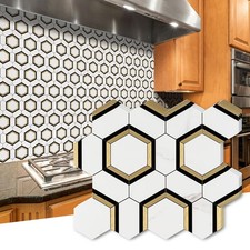 STICKGOO 10 Sheets Peel and Stick Backsplash for Kitchen, White Marble Mixed ...