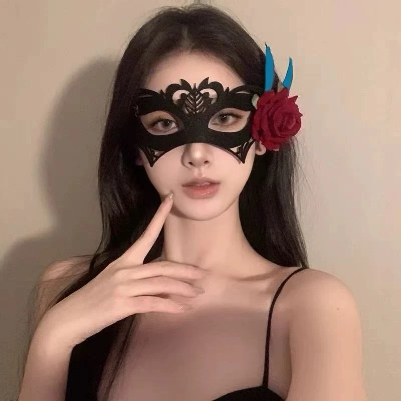 Halloween Female Black Flower Mask Masquerade Party Mysterious Half Face Mask - Image 4 of 4