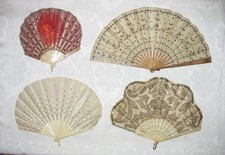 4 Antique Edwardian Sequined Hand Fans Circa 1910