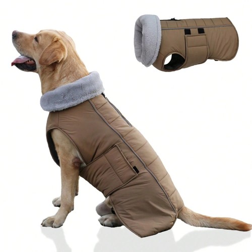 Dog Winter Coat Warm Padded Jacket Waterproof Vest Fleece Collar Reflective Clot