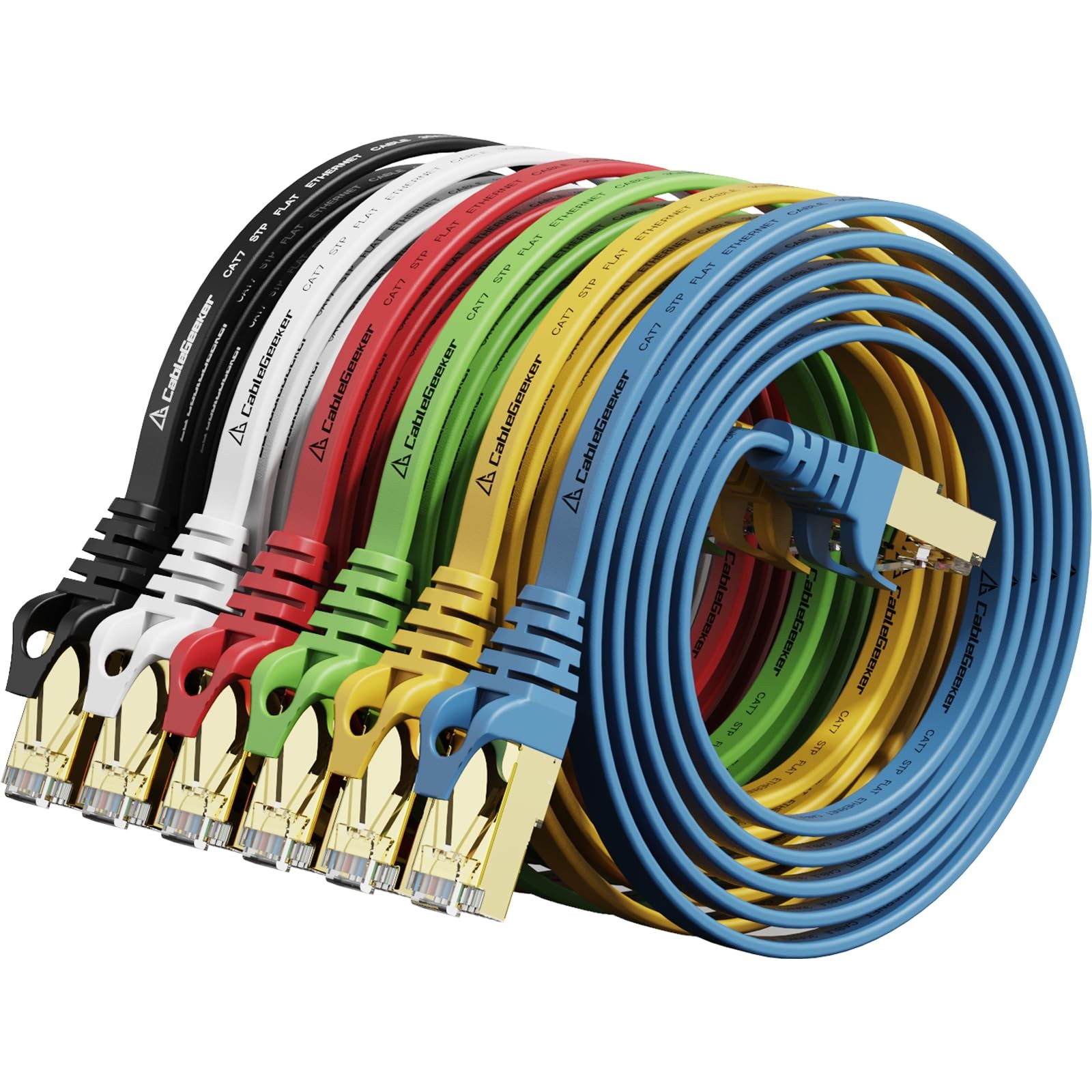 Cat7 Ethernet Cable 3ft 6-Pack High-Speed Flat Shielded Network Cable for Fast Reliable Connectivity