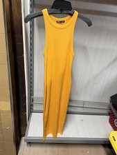 Zara Women Medium Mustard Ribbed Sleeveless Tank Dress Bodycon Stretch Casual