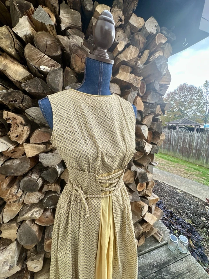 Vestido de Algodón Hecho a Mano Vintage Años 50 Estampado Amarillo Falda Completa Talla Pequeña ¡Hermoso! Foto 4 de 4