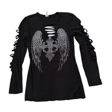 Y2K Liberty wear made in USA bling angel slit shirt Affliction Buckle