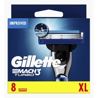 GILLETTE MACH 3 TURBO RASIERKLINGEN (8 PATRONEN) BRANDNEU & VERSIEGELT 100% ORIGINAL