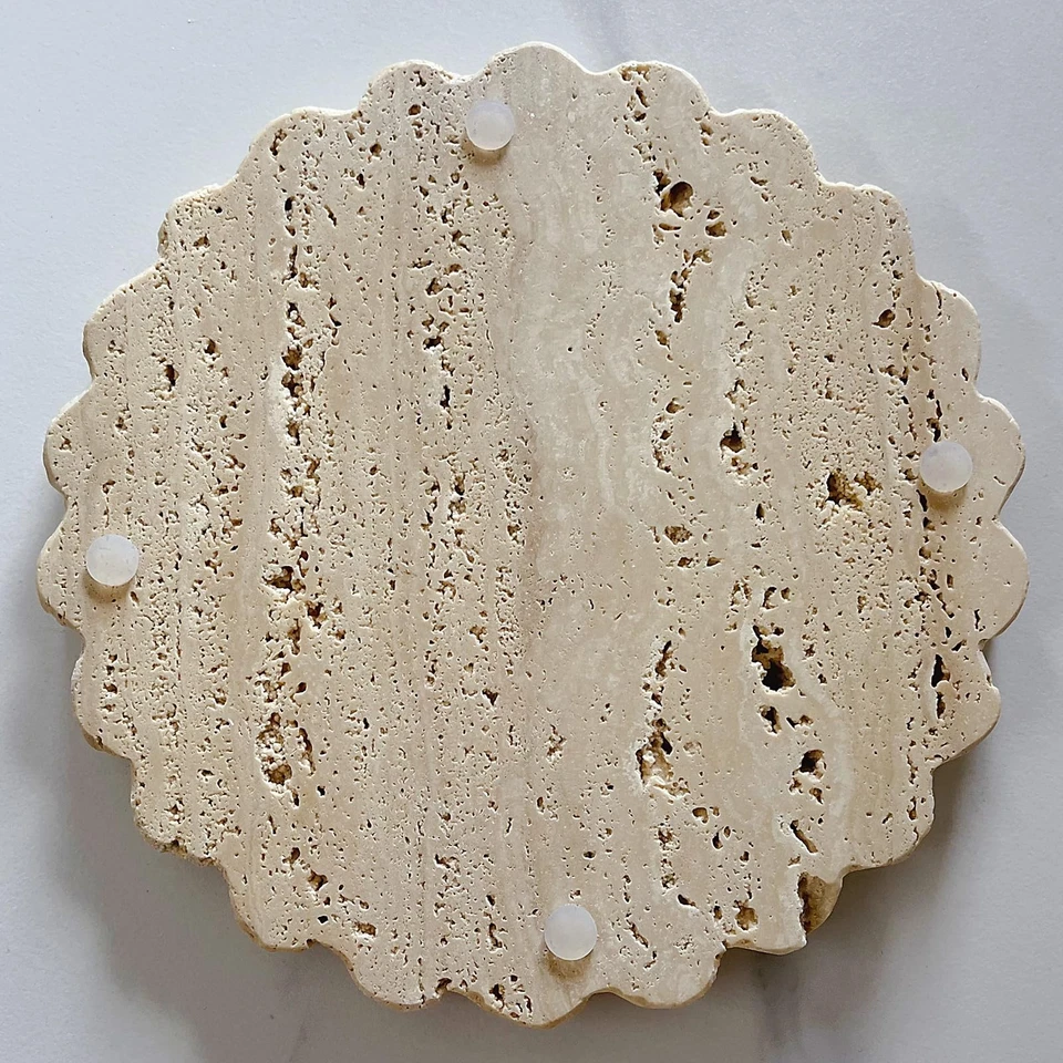 Travertine Marble Tray Round Scalloped Tray Small Serving Platter for Counter... - Image 4 of 4