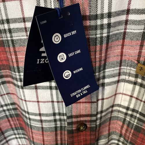 Izod Shirt Mens 3XLT Red Plaid Stratton Flannel Wicking Button Down NEW - Picture 3 of 4