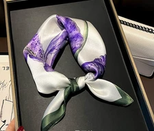 100% Silk Mulberry Scarf 53X53cm Shawl Neckerchief leaf Print Bandana wrap new