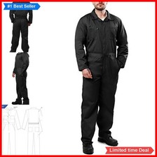 Men Coveralls Work Jumpsuit Long Sleeve Cotton Polyester Blend Black Mechanic