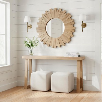 Plank Beam Solid Wood Console Table 56 Inch Sofa Table Narrow Entryway Table