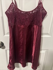 Victoria's Secret Women's Satin Lace Slip Dress Burgundy, Size Large