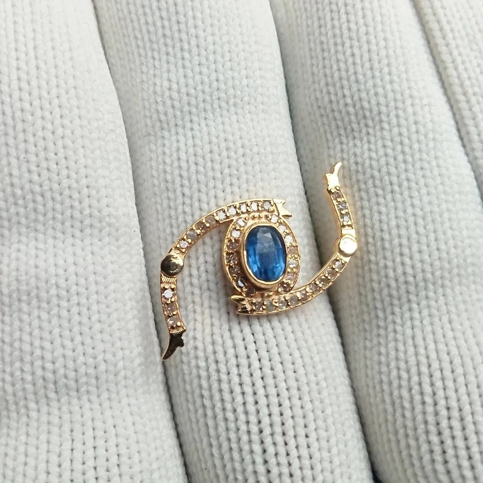 Mosquetón Oro Sólido 14k Doble Cierre Lateral Zafiro Azul Diamante Diseño Mal de Ojo Foto 4 de 4