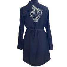Rock 47 Wrangler Black Shirtdress Snapped Western Embroidery Women Sz Med