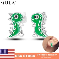 MULA European Women Stud Earrings Green Cute Dinosaur 925 Silver Jewelry Gift