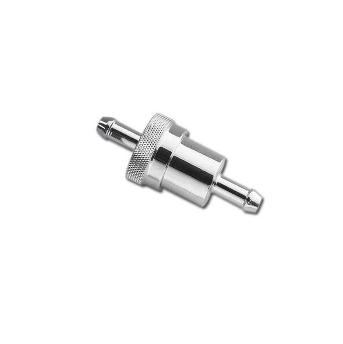 Inline Fuel Filter for 1/4"" (6mm) Petrol Line Chrome Metal Body Universal Fit