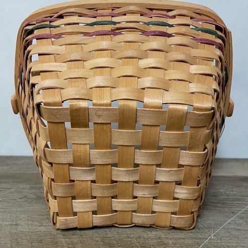 Shaker Square Medium Wood Woven Gathering Basket w/ Swivel Handle Green/Red - Picture 6 of 6