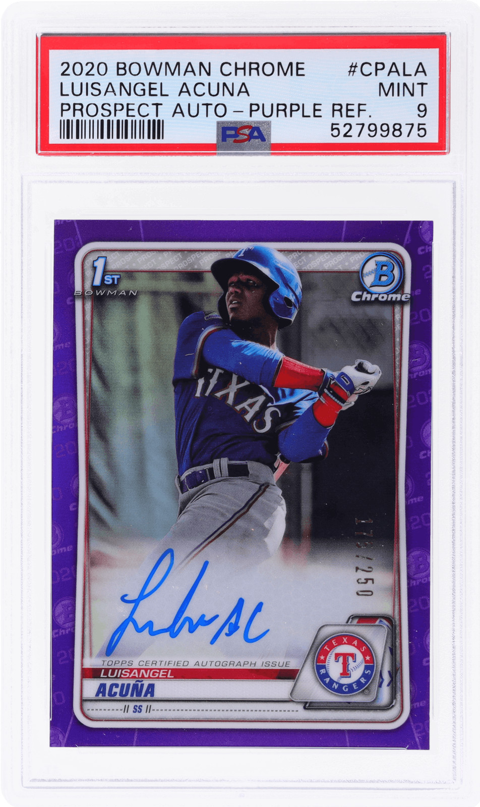 2020 Bowman Chrome Luisangel Acuna Prospect Auto Purple Refractor /250 PSA 9