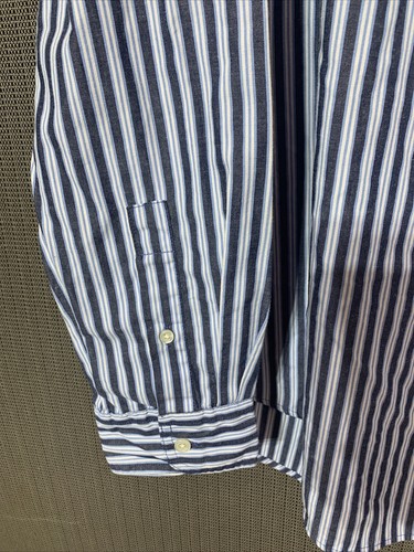 Men's Chaps Blue White Striped Easy Care Long Sleeve Button Down Shirt - XL - Picture 3 of 8