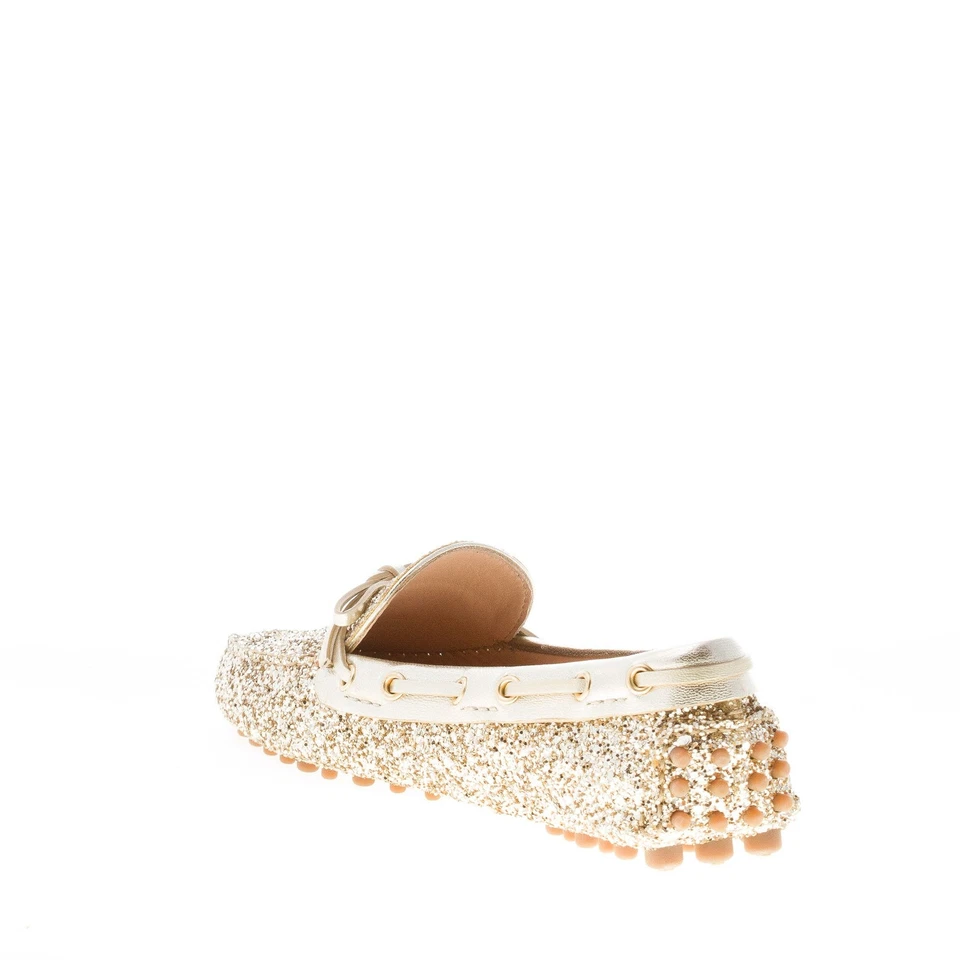 CAR SHOE scarpe donna mocassino driving gommini in tessuto glitter pirite oro - Imagen 4 de 4