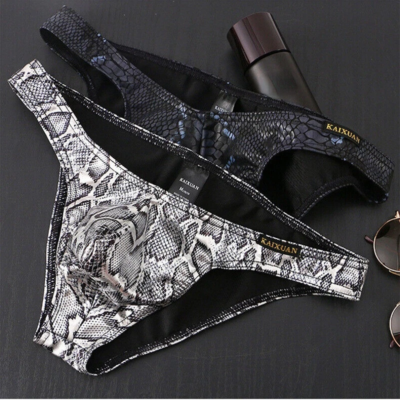 Mens Shiny Panties Faux Snake Skin Luxury Underwear Gift for Mens Briefs U  Pouch