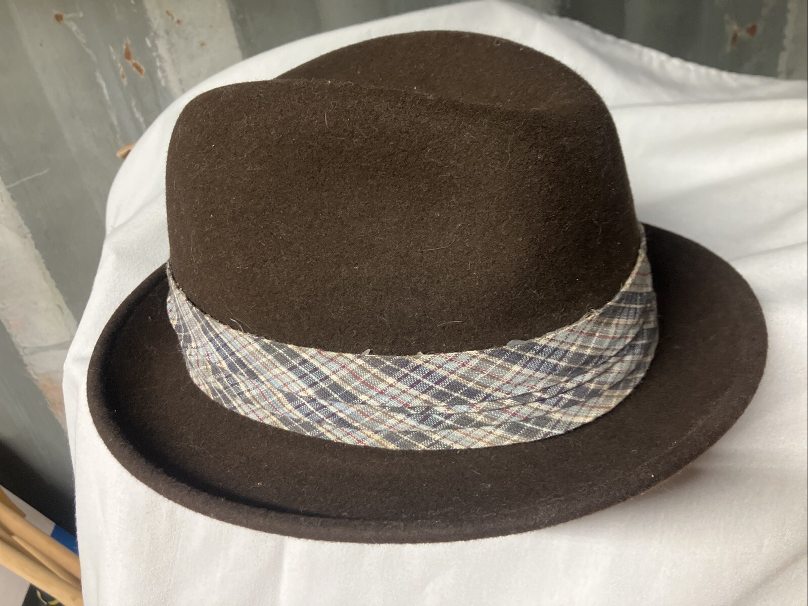 Capas Designs Hat, sz M, Brown Wool Lite Felt, Plaid Trim, Made In Usa ￼5923wpl