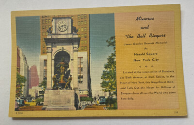 Vintage Postcard ~ Minerva & Bell Ringers Monument View ~ New York City NY NYC