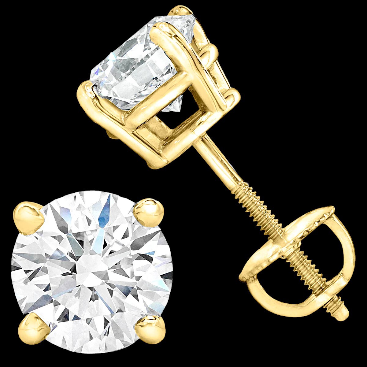Solid 14k Yellow Gold Real Moissanite Stud Earrings 0.2-8ct Mens