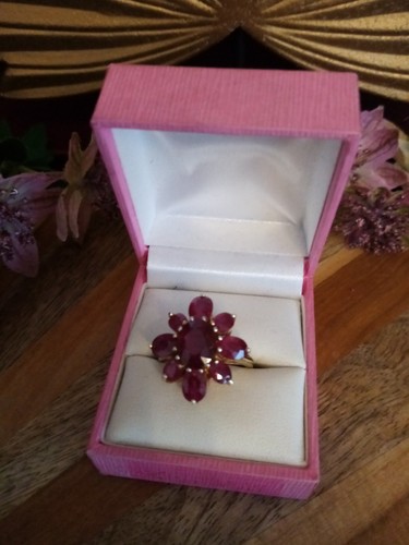 Ring Flower Cluster 925 Gold Plated Coloured Stones Size Q 1/2 Boxed Stunning - Picture 4 of 21