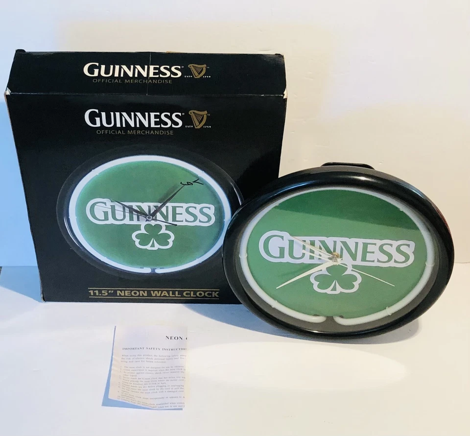 "Reloj de pared Guinness Beer 11,5"" blanco neón bar pub hombre cueva decoración letrero sin adaptador" Foto 2 de 4