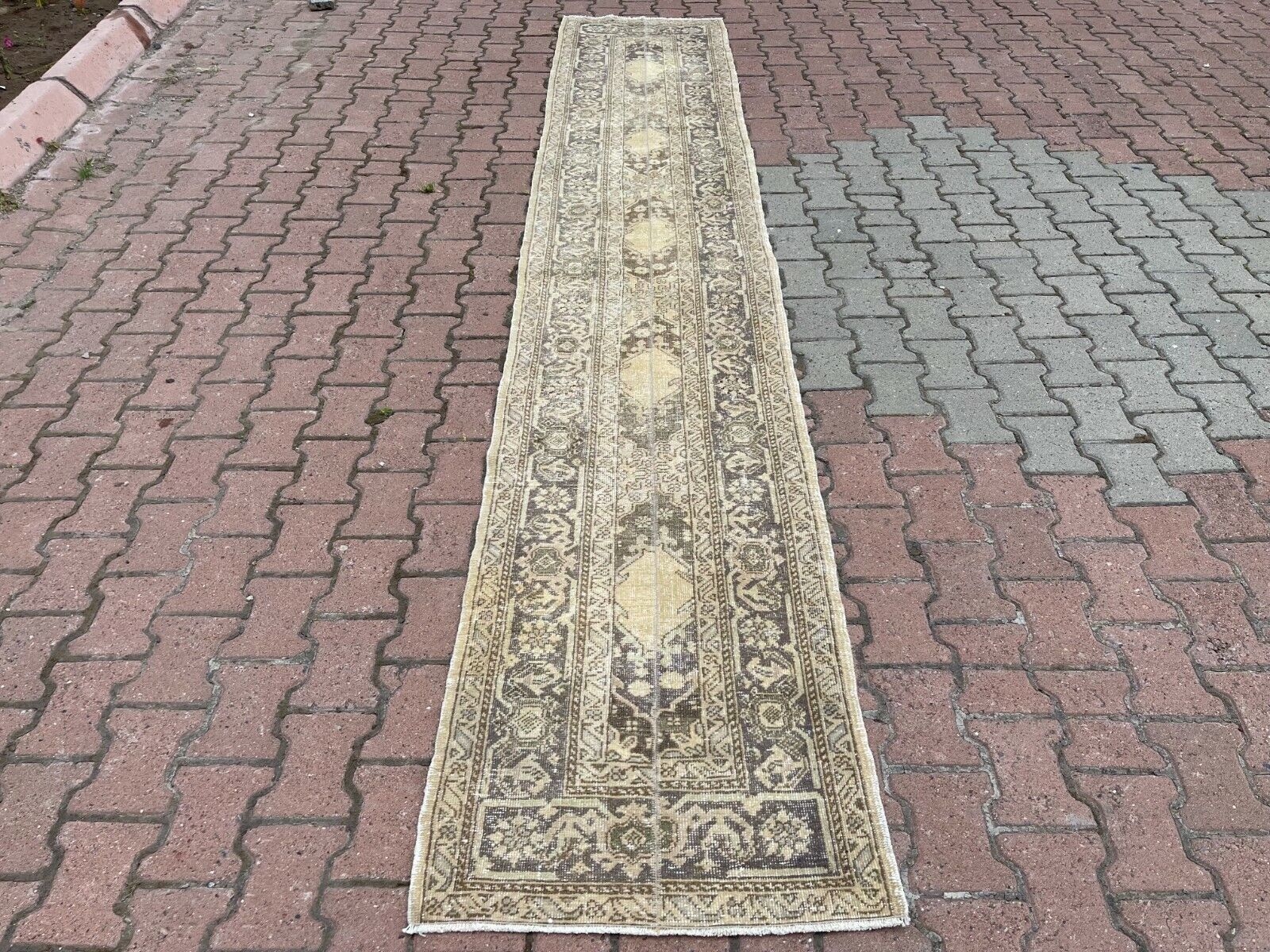 Bohemian Runner Rug, Traditional Rug, Boho Rug, Beige Rug, Beige Carpet,2.4x13ft