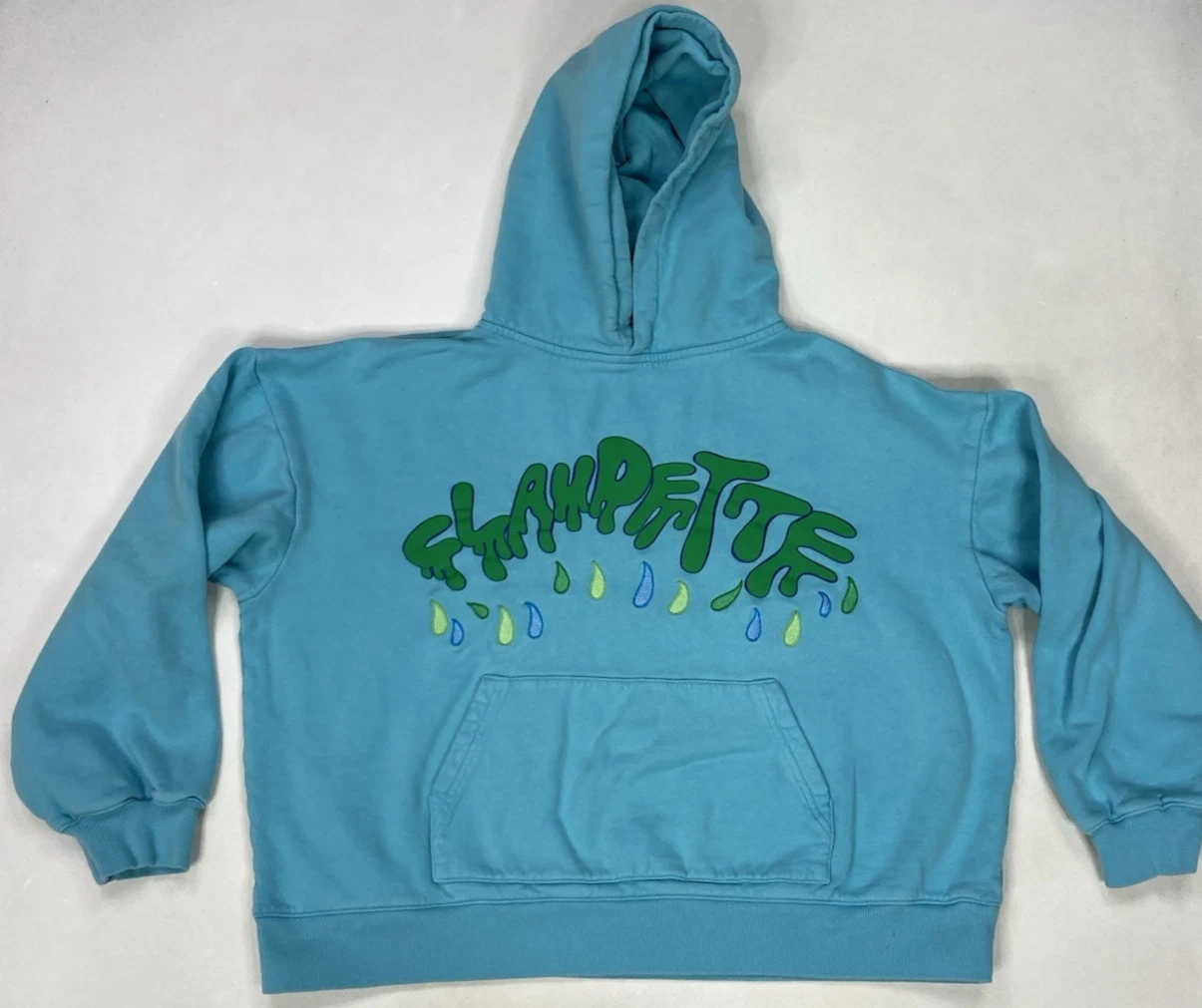Claudette Graphic Embroidered Pullover Hoodie Women Small Blue