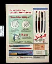 1954 Scripto Pens Set Retractable Ball Point Colorful Vintage Print Ad 26128
