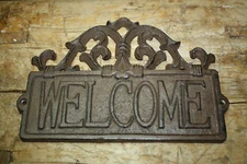 Cast Iron Antique Victorian Style WELCOME Plaque Sign Rustic Ranch Wall Decor