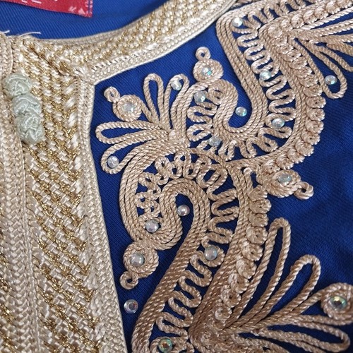 Muslim Maya Ethnic Sz M Blue Gold Hui Woman's Robe Long-sleeved Maxi Dress Robe - Picture 13 of 16