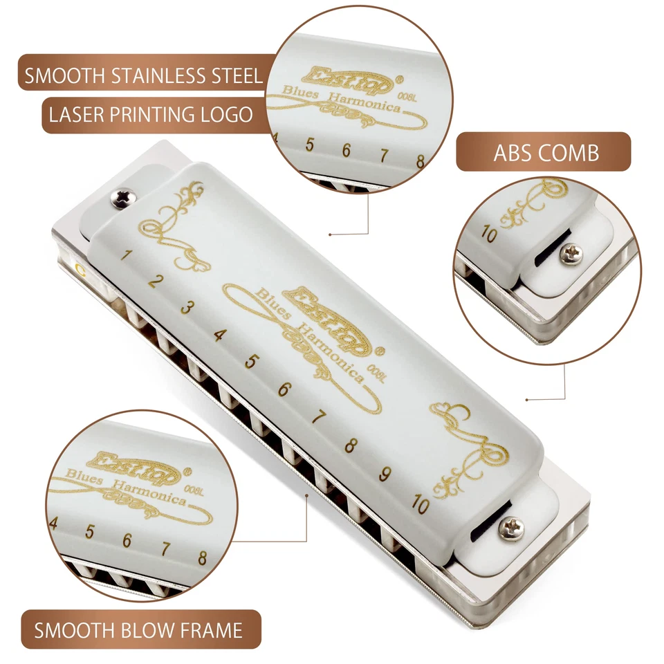 EASTTOP 10Hole Diatonic Blues Harmonica Diatonic Harp Mouth Organ Harmonica Gift - image 4 of 4