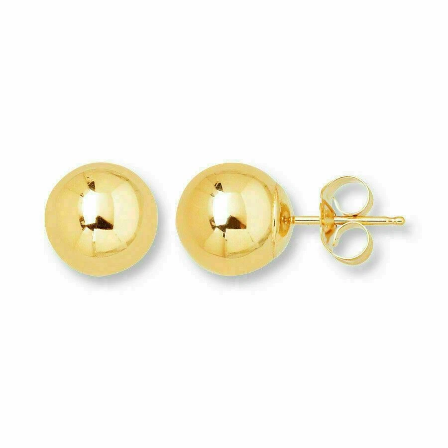 14K Solid Yellow Gold Ball Stud Earrings 7mm