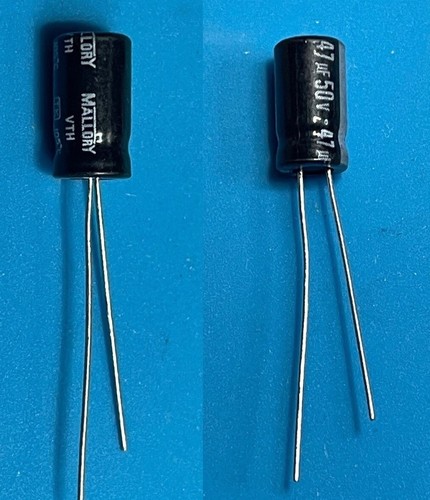 25pcs MALLORY 47uF 50V Aluminum Electrolytic Cap +105C 2.5mm LS Tested USA SHIP - 第 1/1 張圖片
