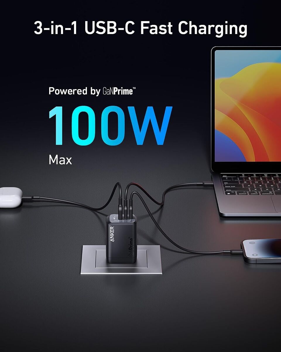 Anker Prime 100W USB C Wall Charger 3-Port GaN Power Adapter for iPhone 14/Mac | eBay Anker Prime 100W USB C Wall Charger 3-Port GaN Power Adapter for iPhone 14/Mac | eBay