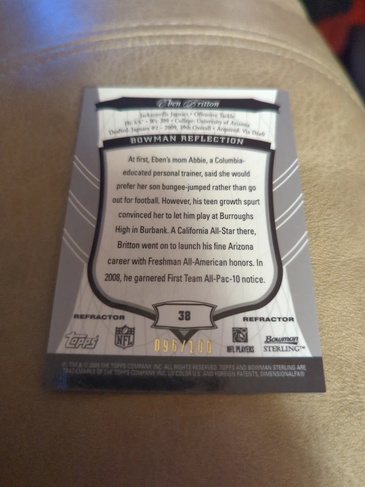 Eben Britton Jaguars 2009 Bowman Sterling Football Xfractor Rookie RC /100 #38 - Image 2 of 2