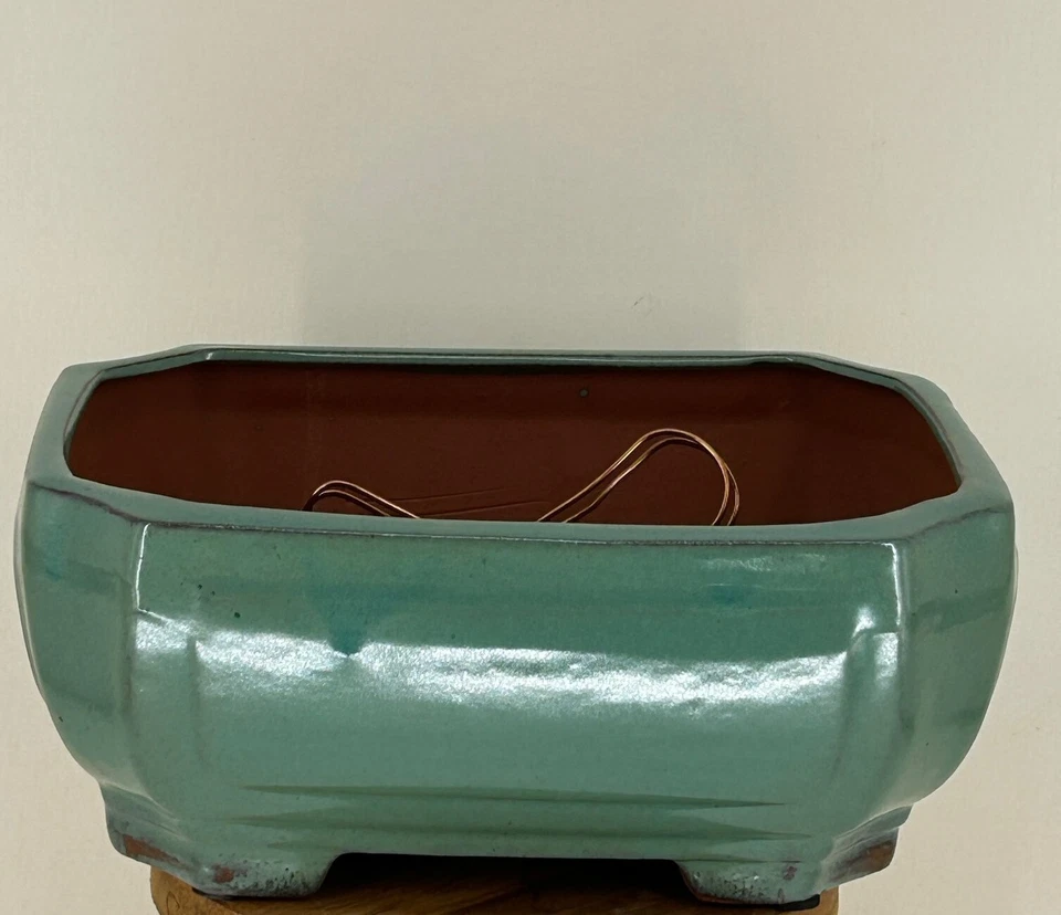 Light Green Ceramic Bonsai Pot. Rectangle. Professional Series 10" x 8" x 4" OD - Image 3 of 3