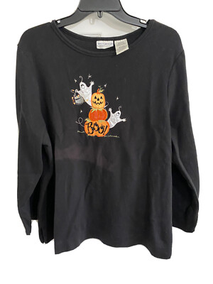 White Stag Women's Plus Halloween Ghosts & Pumpkins Long Sleeve T-Shirt 18W/20W