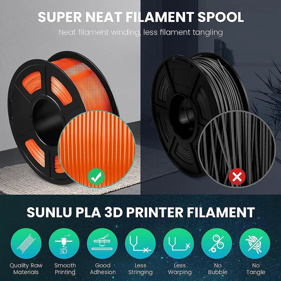 SUNLU 5KG/10KG/20KG PLA PETG Silk ABS ASA SILK 3D Printer Filament 1KG Spool - Image 4 of 4