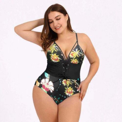 Women's Plus Size Bikini Printed Bouquet Waist - Picture 3 of 5