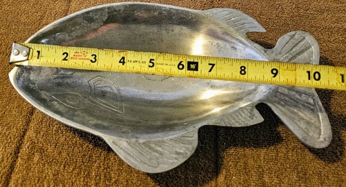 Vintage 11" Pewter Metal Fish Shaped Nut Serving Trinket Bowl - Picture 6 of 8